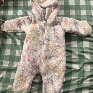 Adorable Sherpa Kids Footie in Cream and Purple